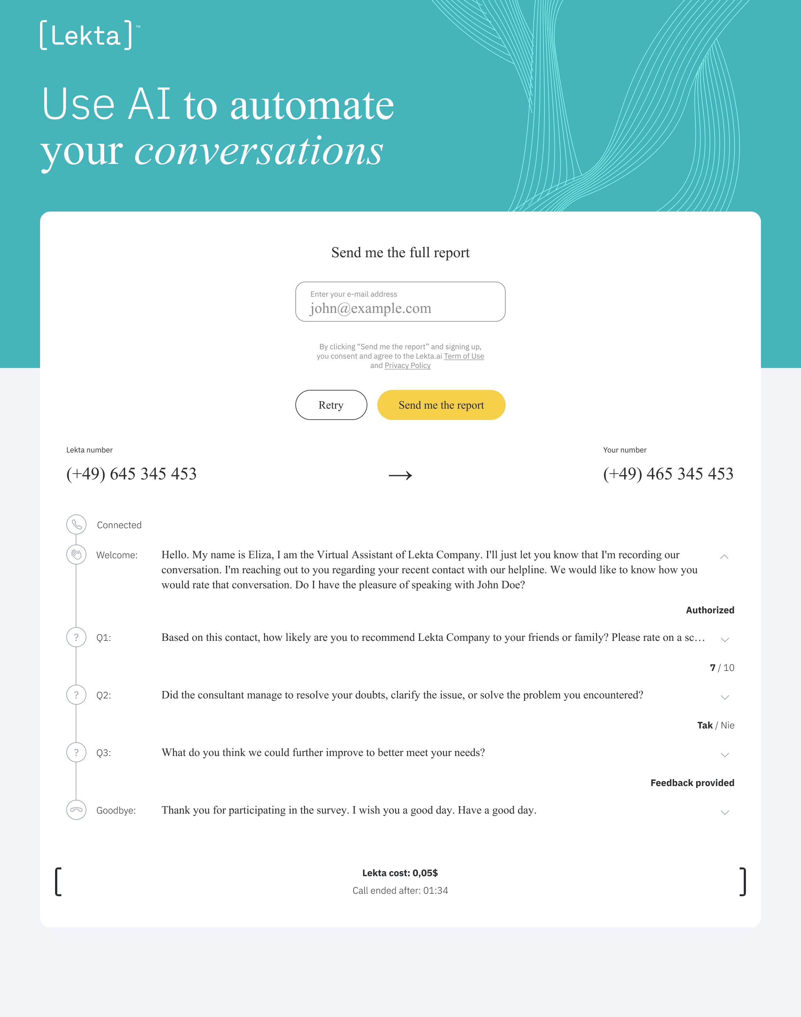 get a personalized report and full transcript by email